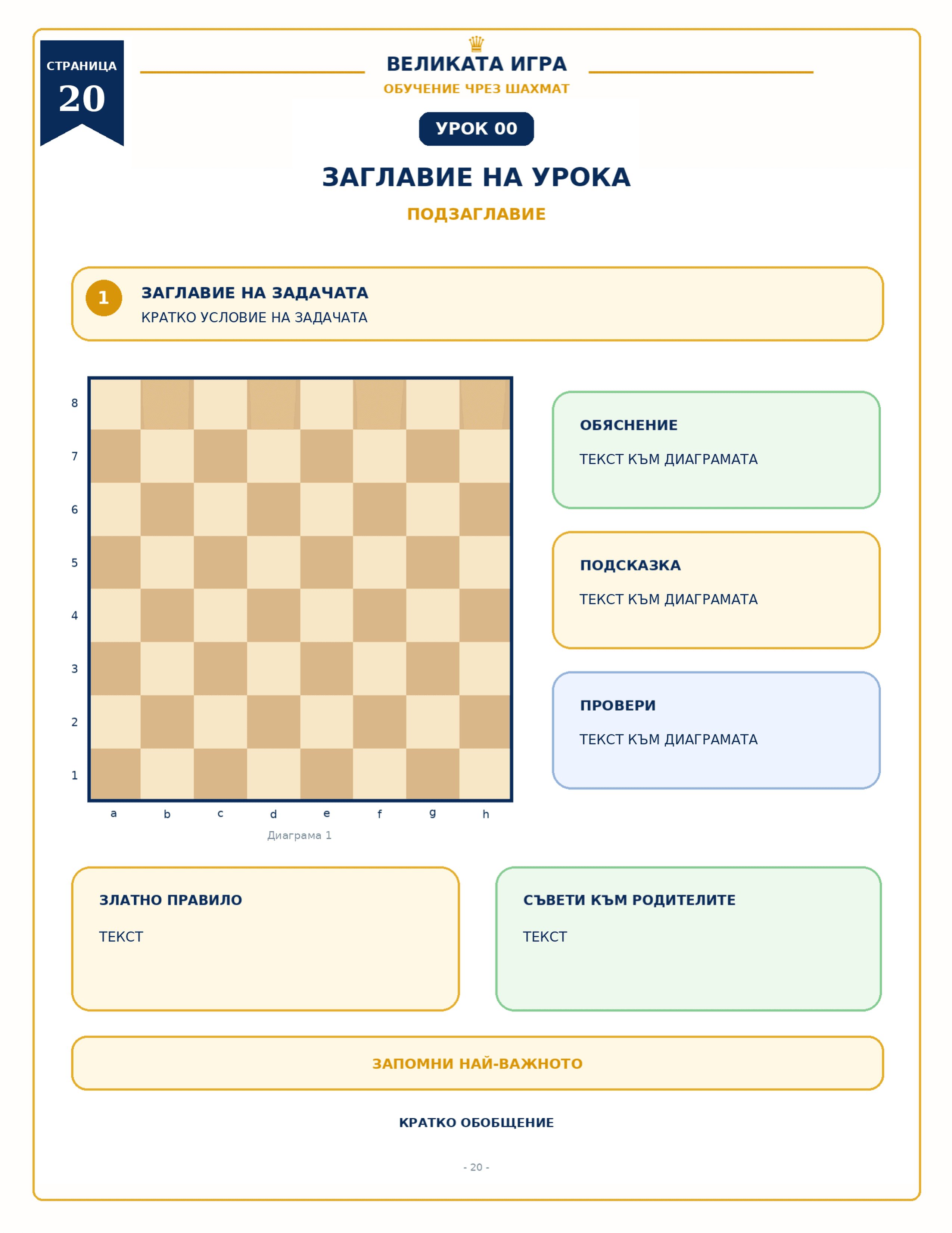 A lesson page: title, diagram, and the box written for the parent